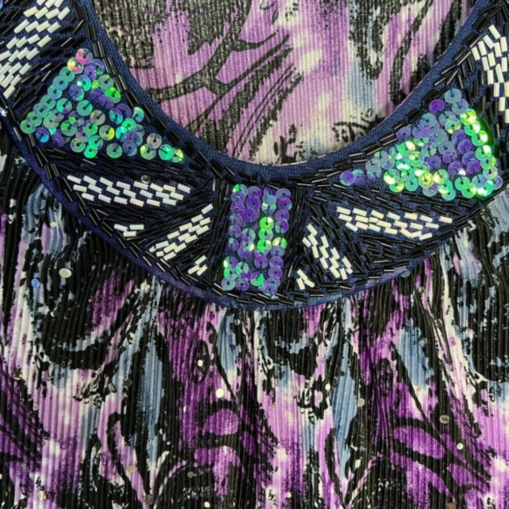 Essentials Sequin Top Beaded Flutter Sleeve Pullover Blouse Purple Teal Plus 3X - Picture 7 of 15